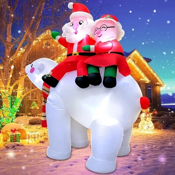 Santa & Mrs. Claus polar bear Decoration Outdoor INFLATABLE...